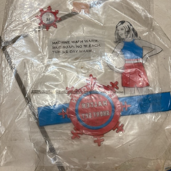 Vintage 1960s Playtown Halter Top & High Waist Shorts Set w/ Original Bag Sz 14 - Picture 8 of 9